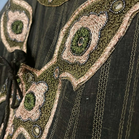 Handmade Sari Tunic Kurta Embroidered Black and Gold Dress LARP Ren Fair 10 - Picture 3 of 7